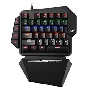 WE Gamium - Mechanisch gamingtoetsenbord, bekabeld, 1 hand, 35 toetsen, 4 macrotoetsen, Blue Switch, achtergrondverlichting, handsteun, kabel 1,6 m, zwart