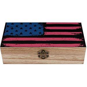 USA Amerikaanse Vlag Vintage Houten Doos met Deksel Opbergdozen Organiseren Sieraden Doos Decoratieve Dozen voor Vrouwen Mannen