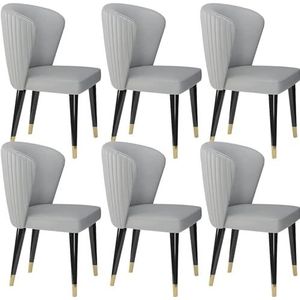 AviiSo Modern design eetkamerstoelen microvezel leer, gewatteerde keukenstoel met massief houten poten, make-up stoel meubels voor eetkamer, keuken en slaapkamer, set van 6 (kleur: grijs 2)