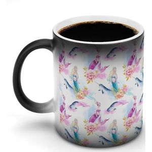 Aquarel Zeemeerminnen, Narwal Pas Magische Warmte Veranderende Mok Keramische Cup Koffie Mokken Warmtegevoelige Grappige Gift aan