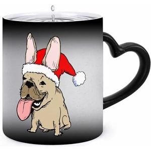 Kerstman Franse Bulldog Koffie Mok 11oz Kleur Veranderende Mokken Hartvormig Handvat Warmtegevoelige Verkleuring Cups