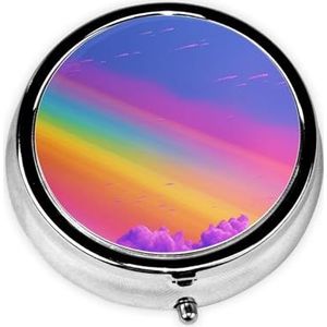 Pillendoos Regenboog Esthetische Ronde Pil Case 3 Compartiment Geneeskunde Pil Organizer Leuke Pil Organizer Draagbare Reizen Pillendoos Geneeskunde Vitamine Kabeljauw Leverolie Opbergdoos Unieke Gift