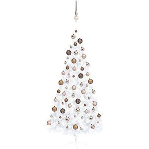DIGBYS Kunstmatige Halve Voorverlichte Kerstboom met Ballenset Wit 210 cm