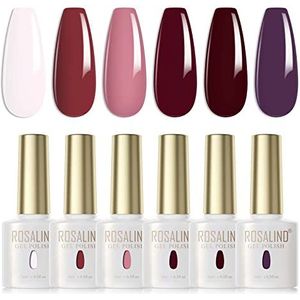 ROSALIND UV Nagellak Set 6 Kleuren Licht Roze Rood Wijn Rood Donker Paars Gel Nagellak Set Soak Off UV Nagel Gel Polish Voor Lamp Set Valentijnsdag
