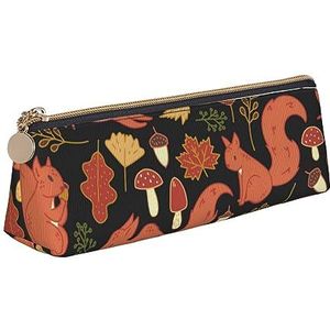 ReesEt Leuke Eekhoorn Herfst Paddestoel Potlood Pouch Driehoek Pen Case Draagbare Lederen Potlood Tas met Rits Cosmetische Pouch Bag, zoals afgebeeld, Eén maat, Tas Organizer