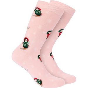 BRUBAKER Kerstsokken voor Dames en Heren - Ski Pinguïns Roze - Katoenen Kerstsokken - Maat 41-45