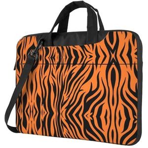 SSIMOO Hondenpoot patroon stijlvolle en lichtgewicht laptop messenger tas, handtas, aktetas, perfect voor zakenreizen, Tijger strepen oranje patroon1, 15.6 inch