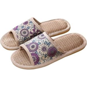 MKLHAVB Stof Thuis Slippers Indoor Koppel Linnen Slippers Houten Vloer Voor Thuis Antislip Slippers Voor Mannen En Vrouwen In Lente En Zomer Slippers Indoor Schoenen, Paars, 37-38(230mm)