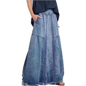 Jeansrok for dames Cargo-rokken for dames Casual losse hoge taille zomer maxi-rokken Denim rok met trekkoord (Color : A-light Blue, Size : 2X-Large)