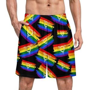 Aquarel Regenboog Spectrum Vlag Grappige Pyjama Shorts Voor Mannen Pyjama Bottoms Heren Nachtkleding Met Zakken Zacht