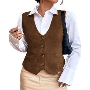 Wjnvfioo Dames Suede Vest Slim Fit V-hals Retro Outer Dames Lente Vest, Bruin