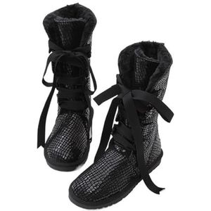 WJIAYAO Sneeuwlaarzen Vrouwen Wol Gevoerd Lederen Winter Snowboots Voor Vrouwen Casual Knie-Hoge Laarzen Warme Schoenen Antislip, Zwart, 40 EU