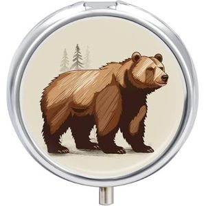 Ronde pillendoos met spiegel 3 compartimenten medicijngeval dier beer pillendoosje voor portemonnee zak wekelijkse pillenorganisator reizen pillendoos pillencontainer houder voor vitamine