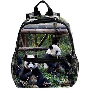 Leuke Panda's Eten Bamboe Leuke Mode Mini Rugzak Pack Bag, Meerkleurig, 25.4x10x30 CM/10x4x12 in, Rugzak Rugzakken