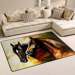 Vloerkleed 100 x 150 cm, paardenpaar welkomstmat wasbaar woonkamertapijt decoratie tapijt voor slaapkamer, voor achtertuin, binnen en buiten