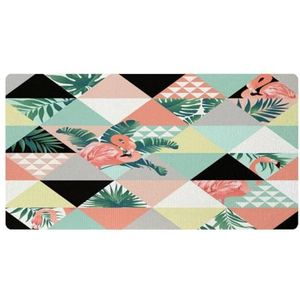 VAPOKF Flamingo en verlof in kleurrijke geometrische driehoek keukenmat, antislip wasbaar vloertapijt, absorberende keukenmatten loper tapijten voor keuken, hal, wasruimte