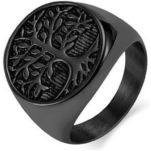 Retro Europese en Amerikaanse stijl fortitanium stalen levensboom ring ring mannen gepersonaliseerde grote trigger vinger niche sieraden items (Color : Black, Size : 7#)