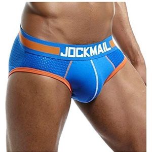 JOCKMAIL Sexy Mannen Ondergoed Slips Mesh Shorts Sexy Mens Slips Mannelijke Slipje Ademend Katoen Ondergoed Boxers, Blauw, M