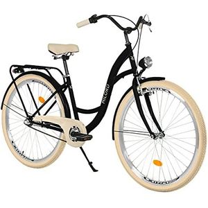 Milord. 26 inch 3 versnellingen, zwart en crème, comfortabele fiets met rugdrager, Hollandse fiets, damesfiets, stadsfiets, retro, vintage