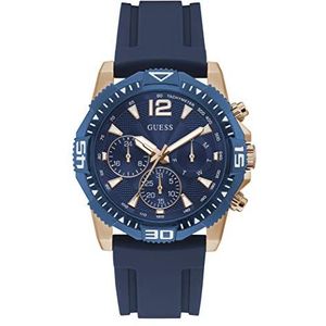 GUESS - GW0211G4 - HORLOGE HEREN ROSE GOUD MET IP ROESTVRIJ STAAL - BLAUWE SILICONEN BAND, rose goud, riem