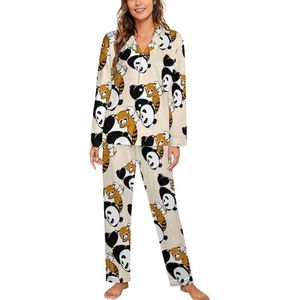 Comfy Bed Panda Wasbeer Konijn Hamster Vrouwen Lange Mouw Button Down Nachtkleding Zachte Nachtkleding Lounge Pyjama Set S