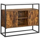 VASAGLE dressoir, zijkast, dressoir, keukenkast met glazen oppervlak en open vakken, woonkamer, hal, stabiel stalen frame, gehard glas, industrieel ontwerp, vintage bruin-zwart LSC014B01