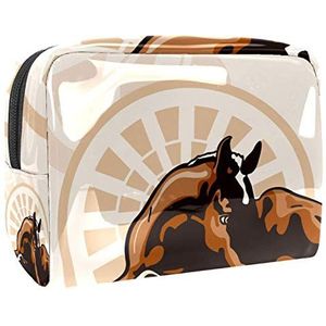 Make-up tas PVC toilettas met ritssluiting waterdichte cosmetische tas met paard en wiel ontwerp voor vrouwen en meisjes