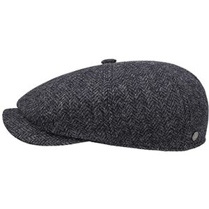 Lierys Carlsen Wool Herringbone Pet Heren - Made in the EU wollen cap flat hat met klep voering voor Herfst/Winter - 61 cm antraciet