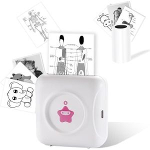 vretti Mini-printer TP2-Y mini-fotoprinter, compatibel met Android en iOS, draagbare thermische printer voor iPhone, werk, lijst, notities, dagboek, foto's, knutselen, reizen