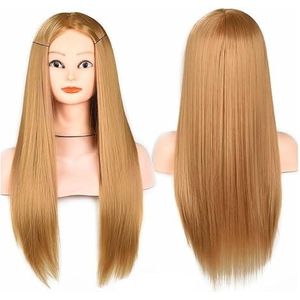 Mannequinhoofd met synthetisch haar for vlechtoefeningen, schoonheidstrainingshulpmiddel for haarstylist, make-upoefeningen, hoofdpop standaard(Golden)