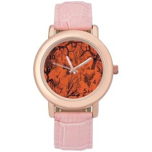 Oranje Camo Bomen Horloges Voor Vrouwen Mode Sport Horloge Vrouwen Lederen Horloge