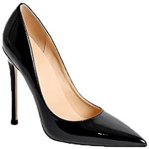 TABKER Sandalen met hak dames pumps klassieke dunne hoge hakken lakleer puntige neus feestschoenen elegante kantoorschoenen (kleur: zwart, maat: 10,5 UK)
