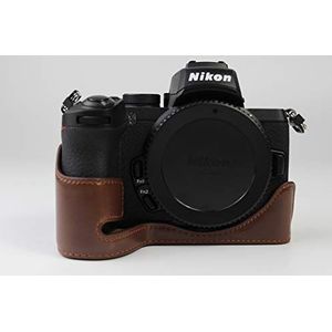 Zakao Beschermhoes voor Nikon Z50, PU-leder, halve opening onder, holster, cameratas, met polsband, beschermhoes voor Nikon Z50 (koffie)