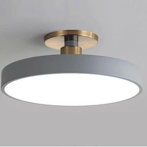 LONGDU Moderne kleur Macaron LED-plafondlamp Half inbouw plafondlamp Armatuur Driekleurig Dimbaar Ronde plafondlamp for slaapkamer Kantoor Trap Hotel Woonkamer keuken Hal (Color : Ash, Size : 15.7in