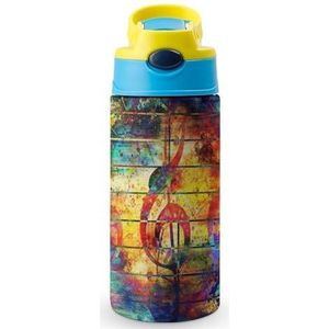 Kleurrijke Muzikale Noten 12oz Water Fles met Stro Koffie Tumbler Water Cup Rvs Reizen Mok Voor Vrouwen Mannen Blauw-stijl