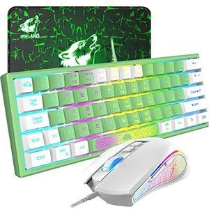 ZIYOU LANG Witte gaming toetsenborden muis met muismat, 60% toetsenbord muizen gaming, RGB Led toetsenbord Mosue, USB verlichte toetsenborden en muis mechanisch gevoel, voor PC Mac Laptop Computer,
