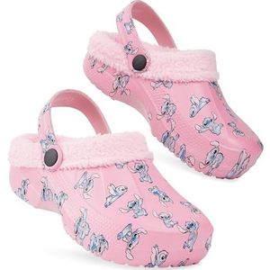 Disney Stitch clogs voor meisjes met fleece voering, instapschoenen, gezellige winterklompen voor binnen en buiten, voor meisjes, Roze steek, 9.5-10.5 Big Kid