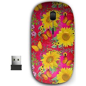 2.4G Ergonomische draagbare USB draadloze muis voor pc, laptop, computer, notebook met nano-ontvanger (bloemen gele zonnebloemen)