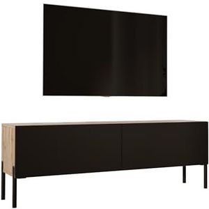 3E 3xE living.com Tv-kast in Wotan eiken/zwart mat met poten in zwart, A: B: 140 cm, H: 52 cm, D: 32 cm. TV-meubel, tv-tafel, tv-bank