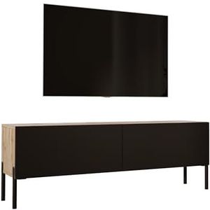 TV-kast in Wotan eiken/zwart mat met poten in zwart, A: B: 140 cm, H: 52 cm, D: 32 cm