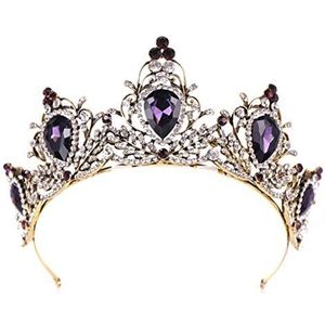 Lurrose Luxe paarse kristallen kroon barok kroon Rhinestone Tiara en kroon bruids kroon hoofdband