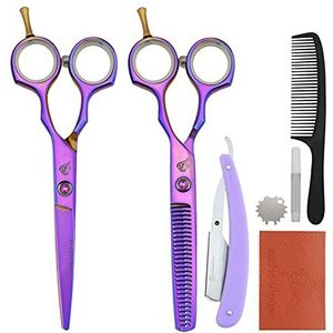 5.5 ""ABS Scheermes Gift Rainbow Titanium Hair Scissors Kappers Goedkope Dunning Schaar Haircutter Barber Razor Edge Shears Kit