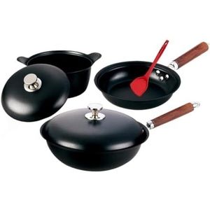 Kookgerei Sets 3 Stuks Pannenset Wok Soeppan Glazen Deksel Koekenpan Smeedijzeren Non-stick Kookpot Set Keuken Potten en Pannen Set