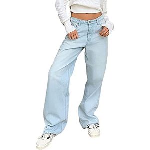 Baggy Jeans voor Dames Hiphop Lange Jeans Y2K Losse Rechte Jeans Hoge Taille Jeans Bootcut Jeans met Wijde Pijpen Baggy Boyfriend Denim Streetwear Cargo Broek (Color : Light Blue, Size : M)