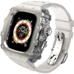 INSTR Titanium horlogekast met fluorrubber band Mod Kit voor Apple Watch Ultra2 Ultra 49 mm, rubberen band cover set voor Iwatch Series 9 8 7 6 45 mm 44 mm (Color : White, Size : 45 44mm for 9 8 7)