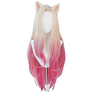 KDA Baddest Ahri Cosplay Wigs KDA Cosplay Blonde Mixed Pink Heat Resistant Synthetic Hair Pelucas + Wig Cap