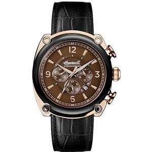 Ingersoll Heren Quartz Horloge met Bruine Dial Analoge Display en Zwart Lederen Band I01202, Bruin, Riem