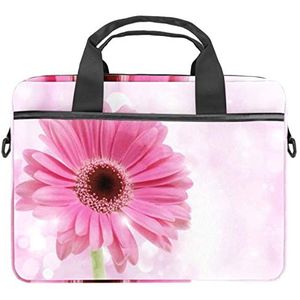 Dinosaurussen Huis Bus Boom Laptop Schouder Messenger Bag Crossbody Aktetas Messenger Sleeve voor 13 13.3 14.5 Inch Laptop Tablet Beschermen Tote Bag Case, Roze Madeliefje, 11x14.5x1.2in /28x36.8x3 cm