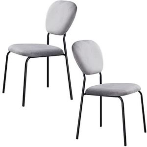 GEIRONV Fluwelen Eetkamerstoelen Set van 2, Moderne Minimalistische Huishoudstoelen Stapelbare Gestoffeerde Bijzetstoel Make-upstoel Eetstoelen (Color : Light gray, Size : 45x48.5x85cm)