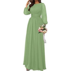 SAYNO Chiffon bruidsmeisjesjurk voor dames, bruiloft, cocktailjurk, ruches, avondjurk, baljurk, grote maten, Sage Groen, 38